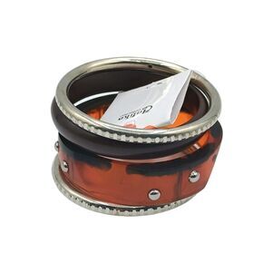 Antika Collection Bangle Bracelet Set of 4 Brown Mixed Media Silver Studded New